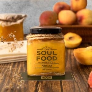 Peach jam on kitchen top